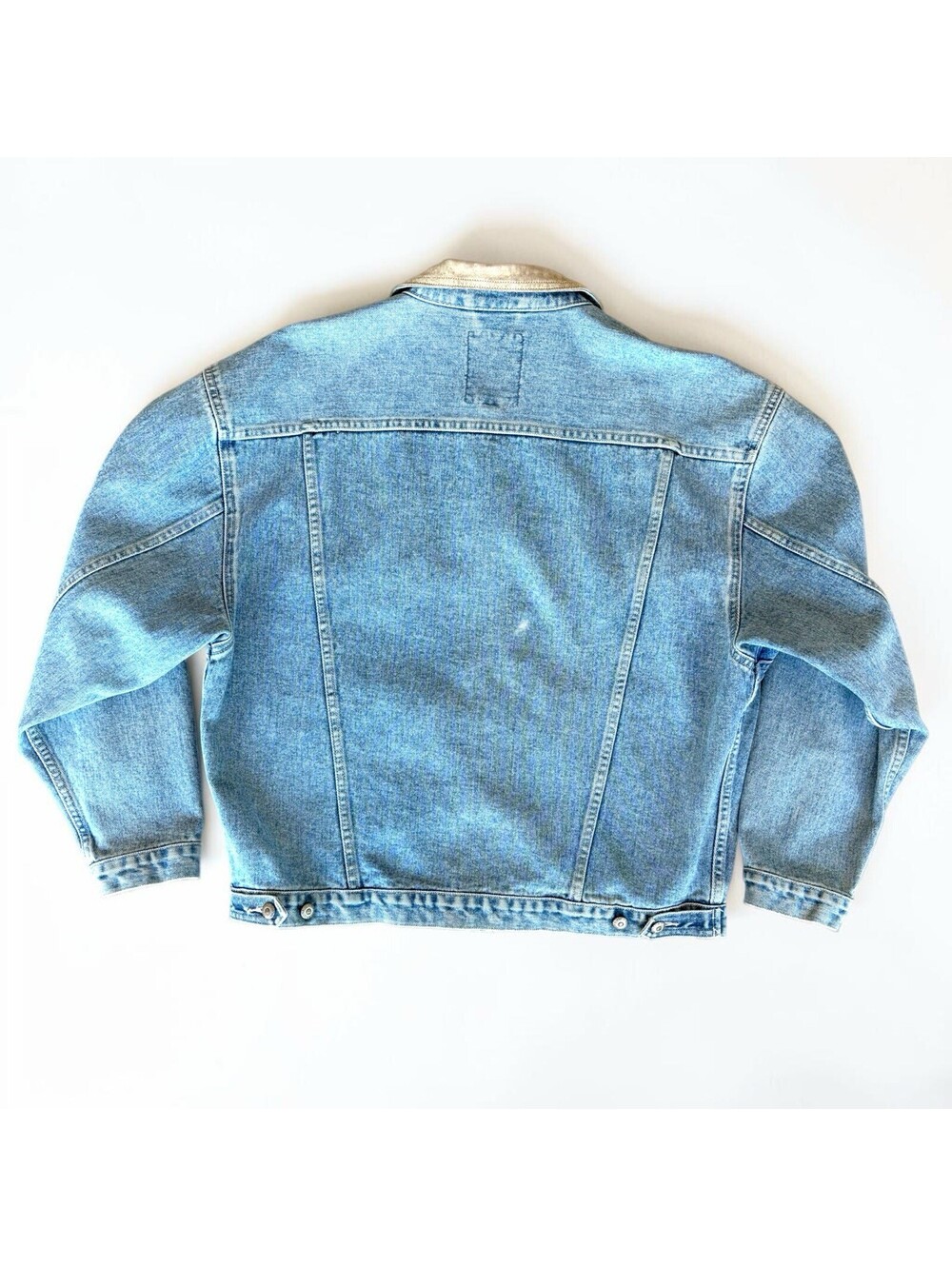 Vintage 80s Banana Republic Safari Era Leather Collar Denim Jacket Macau XL - Picture 2 of 6